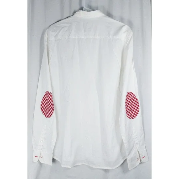 Springfield Unique Org. Button Up Shirt Mens XL White Red Check Patch L/S Casual - Picture 5 of 5